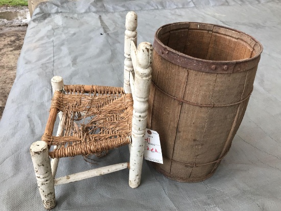 Childs chair and nail keg