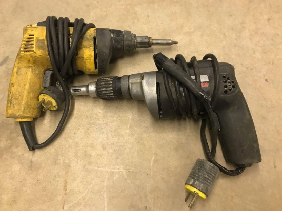 DeWalt model DW254 deck electric screwdriver and B and D model 2037 electric drywall screwdriver.