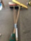 Long-handled plastic snow scoop, a metal snow scoop, and a barn push broom - NO SHIPPING