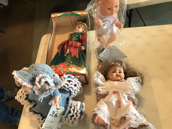 (4) Dolls, (1) holiday edition, In box