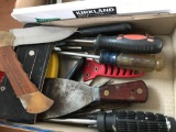 Large pocket knife, putty knives, screwdrivers, stapler, plus punch sets