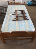 Twin bed with headboard and footboard, box frame and mattress and antique want-not shelf - NO