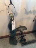 Table lamp (no shade) and an antique desk lamp, cord needs repair