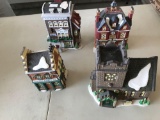 Dept. 56 lighted houses: Faversham Lamps and Oil, Sudbury Church, Boarding and Lodging School, The