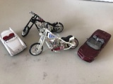 1/64 scale 1953 Corvette, 2003 Corvette, (3) Motorcycles (Shipping available)