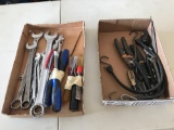 Bungee straps, Wire cutters, Threading bits, Box end wrenches, Wood chisels, Files, Pliers (Shipping