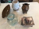 Misc. CD's, Owl vase, Scented candle, Glass jar (Shipping available)