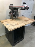Sears Craftsman 10'' radial arm saw, ball bearing motor, reset button, on a metal stand