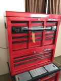 Sears Craftsman 3 pc tool chest on casters, top chest is a 7 drawer, 26''w, 12''d, 16''h with lid,