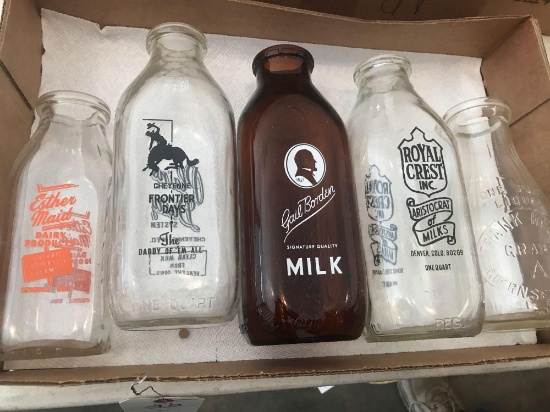 Milk Bottle Collection. (1) Pt. From Estherville, (1) Qt. From Cheyenne, (1) Qt. Brown, From Gail