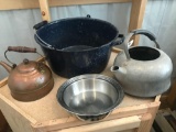 (2) Kettles, Bowl, and Boiling Pot, Enamelware
