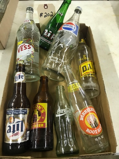 ASST BEVERAGE BOTTLES inc. BAREHEAD ROOT BEER MASONS ROOT BEER MILLER LITE [UNIQUE]
