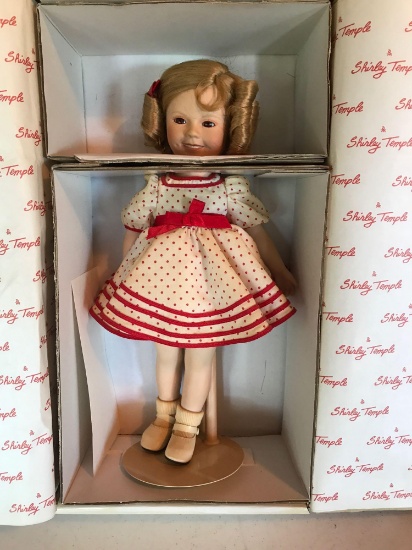 Shirley Temple doll in original box w/ stand - NO NAME - 14'' tall