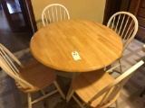 40'' round dropleaf wood table w/ 4 matching chairs - nice condition