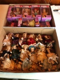 Box of small dolls and a box of little princess collection dolls in boxes