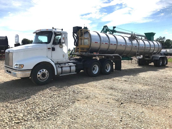 2007 INTERNATIONAL 9200I SEMI TRACTOR W/ 1993 STAINLESS STEEL NURSE TANK TRAILER 7300g & PUMP