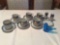Salt and pepper shaker, 6 cups and 7 saucers (some cups with chips), Bluebird of Happiness.