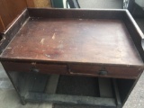 This old writing desk is from Westmar college. Please read the tag inside the drawer. 43'' w, 27''