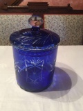 Cobalt blue lead crystal Cookie jar with lid, 6