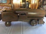 22' long metal child?s toy steam engine (toy has been painted).