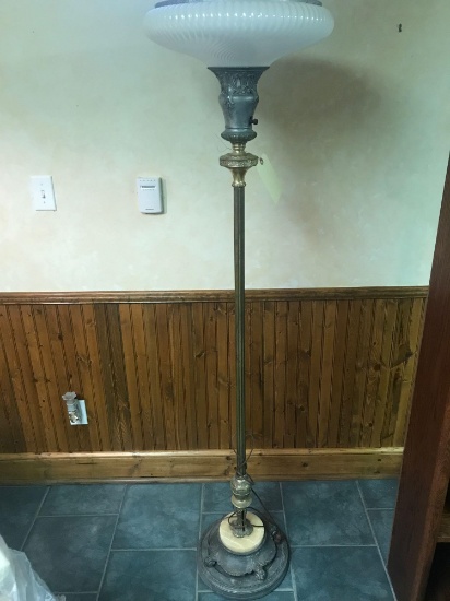 Antique 66" floor lamp with brass and silver and Alabaster base
