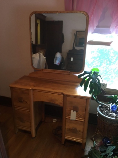 Pine vanity with 4 drawers, dovetail joints on casters, 40'' w, 16'' d, 65'' h