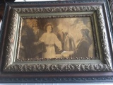 Baby Jesus in the Temple, nice ornate frame. Picture has some damage