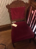 Red velour Victorian style side chair (recovered)