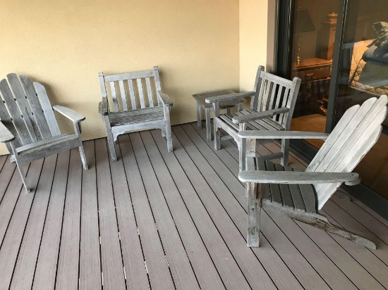 Kingsley - Bate 5 piece patio set including: (2)-wood wing back chairs, (2) straight back chairs,