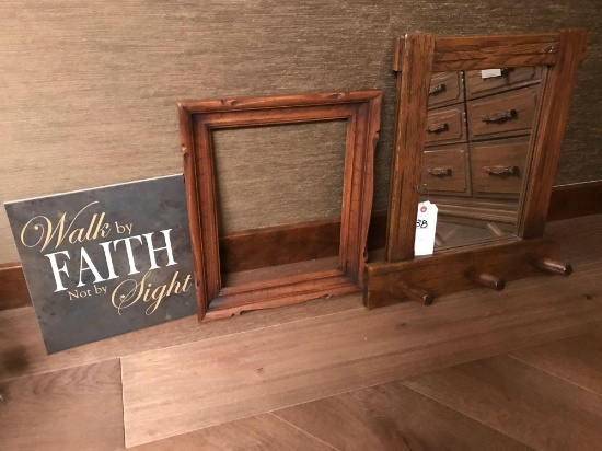 12'' tile in "walk by faith not by sight" 11'' x 14'' frame and 16'' x 22'' hallway mirror/hat