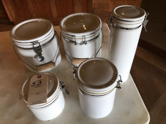 5-piece white ceramic canister set