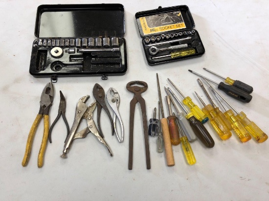 1/4 and 3/8 Socket Sets with Assorted Pliers Screwdrivers