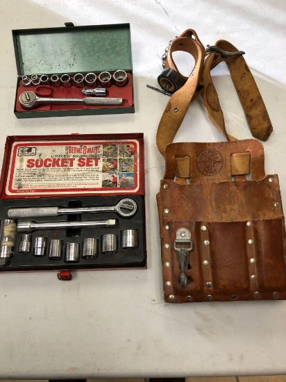 2] 3/8" Socket Sets and Leather Tool Pouch