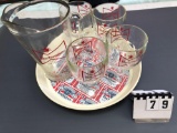 Budweiser Serving Tray, Pitcher, and 4 Stem Beer Glasses