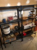 2-light metal shelving units, plus miscellaneous items to include-watermelon ice bucket,