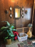 Wall Decor, plastic plant, child gate and large decorative pot approximately 3' tall NO SHIPPING