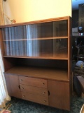 50'' x 65'' x 17'' China cabinet with sliding glass upper doors, and 2 lower doors and 3 drawers.