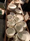 17 Corelle dinner plates and sauceers and 16- cups and cups saucers -15 cereal bowls. Green daisy