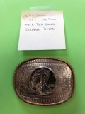 1987 German 1 ounce silver dollar on belt buckle. Nice!