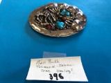 Indian belt buckle with turquoise and coins. Possibly sterling