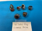 6-ladies rings and 1-marked Sterling