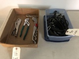 Rubber bungee straps and (5) box-end wrenches, (2) vice grips and water pump pliers