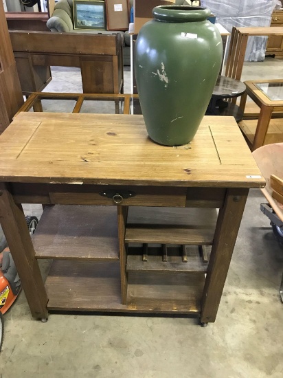 Wood Table & Green vase