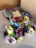 3 Staffordshire centerpieces & 2 colored dishes