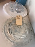 Cake platter, crimped center handle platter & Small Star creamer & sugar & clear glass creamer &