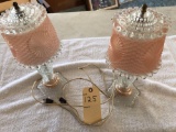 2 pink glass lamps