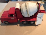 Tonka toys cement mixing truck with metal truck and plastic mixer, dual wheel tandem axle. Mixer