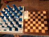 Ivory chess board (Complete except for one white broken king), wooden chess board. Shipping