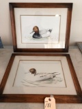 2 mallard duck pictures by Kathy Flynn 1978 (17'' x 20 1/2''). Shipping