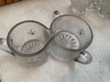 clear glass hobnail creamer and sugar, bethlehem star design creamer and sugar, nippon hand creamer,